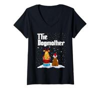 Mujer The Dogmother English Bulldog Dog Mom Christmas Puppy Xmas Camiseta Cuello V