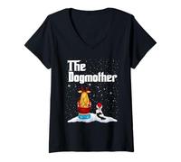 Mujer The Dogmother Papillon Dog Mom Christmas Puppy Xmas Camiseta Cuello V