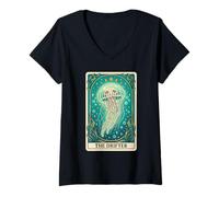 Mujer The Drifter Tarot Card Skeleton Medusa Goth Ocult Witchy Camiseta Cuello V