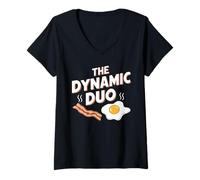 Mujer The Dynamic Duo Bacon Eggs, Divertido Amante del Desayuno Camiseta Cuello V