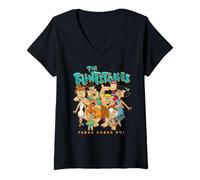 Mujer The Flintstones Family and House Background Camiseta Cuello V