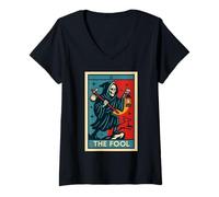 Mujer The Fool Tarot Carta, gótico Halloween Grim Reaper Ocult Camiseta Cuello V