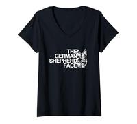 Mujer The German Shepherd Face - Pastor alemán Camiseta Cuello V