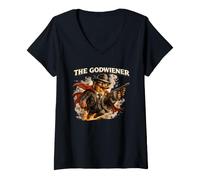 Mujer The Godwiener Vintage Hot Dog Maestro de la Parrilla Regalo Camiseta Cuello V