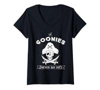 Mujer The Goonies Never Say Die Skull Pirate, Divertido Logotipo clásico de los 80 Camiseta Cuello V