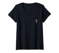 Mujer The Heart Pave Diamonds Gold Cross Camiseta Cuello V