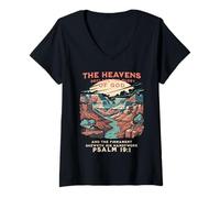 Mujer The Heavens Declare Glory of God Salmo 19:1 Vintage Hiker Camiseta Cuello V