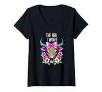 Mujer The Hell I Wont Cowgirl Boho Cow Skull Cowboy Go Milk a Bull Camiseta Cuello V