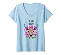 Mujer The Hell I Wont Cowgirl Boho Cow Skull Go Milk a Bull Cowboy Camiseta Cuello V
