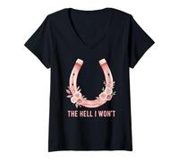 Mujer The Hell I Won'T Floral Herradura Western Cowgirl Camiseta Cuello V