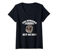 Mujer The Horrors Persist But So Do I Sad Hamster Meme Lover Camiseta Cuello V