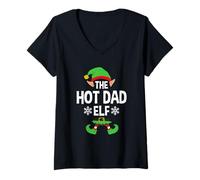 Mujer The Hot Dad Elf Party Family Group Matching Father X-Mas Camiseta Cuello V