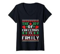 Mujer The Joy of Christmas is Family Ugly Sweater Holiday Art Camiseta Cuello V