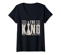 Mujer The King Chess Piece, Divertida Pareja para Fiesta de Halloween Camiseta Cuello V