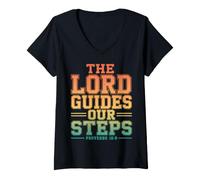 Mujer The Lord Guides Our Steps Proverbios 16:9 Versículo de la Biblia Camiseta Cuello V