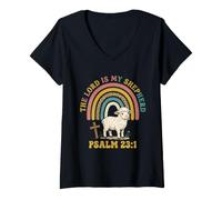 Mujer The Lord is My Shepherd Christian Faith Cordero Retro Rainbow Camiseta Cuello V