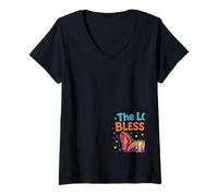 Mujer The Lord's Blessing Bulldog Francés Fe Diseño Colorido Camiseta Cuello V