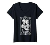 Mujer The Lovers Tarot Card Zombie Boda Pareja Día de San Valentín Camiseta Cuello V