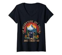 Mujer The Meowntains Are Calling and I Must Go Funny Cat Hiking Camiseta Cuello V