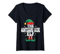 Mujer The Montessori Guide Elf Funny Christmas Matching Family Camiseta Cuello V