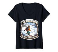 Mujer The Mountain Is Where I Draw The Line Funny Snowboard Broma Camiseta Cuello V