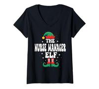Mujer The Nurse Manager Elf Funny Christmas Matching Family Camiseta Cuello V