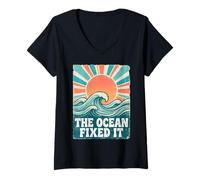 Mujer The Ocean Fixed It Retro Beach Waves Sun Camiseta Cuello V