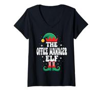 Mujer The Office Manager Elf Funny Christmas Matching Family Camiseta Cuello V