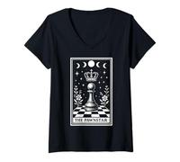 Mujer The Pawnstar Chess Player Master Tarot Card Witchy Moon Camiseta Cuello V