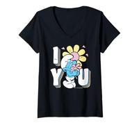Mujer The Pitufos Movie Summer I Love You Flowers Día de San Valentín Camiseta Cuello V
