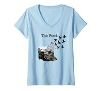 Mujer The Poet Vintage Máquina de Escribir Dark Academia Gothic Raven Camiseta Cuello V