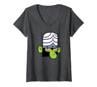 Mujer The Powerpuff Girls Mojo Jojo Face Camiseta Cuello V, Jaspeado Oscuro, S