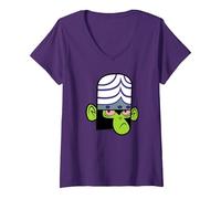 Mujer The Powerpuff Girls Mojo Jojo Face Camiseta Cuello V, Morado, S