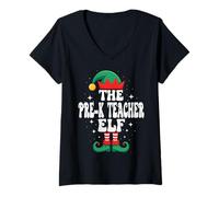 Mujer The Pre-K Teacher Elf Funny Christmas Matching Family Camiseta Cuello V