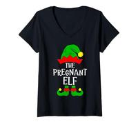 Mujer The Pregnant Elf Matching Family Group Christmas Pijama Camiseta Cuello V