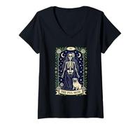 Mujer The Pug Mom Gothic Skeleton Rose Tarot Amante de los Perros Camiseta Cuello V