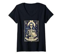 Mujer The Pug Mom Gothic Skeleton Tarot Amante de los Perros Camiseta Cuello V