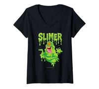 Mujer The Real Ghostbusters Ecto Green Slimer Retro 80's Cartoon Camiseta Cuello V
