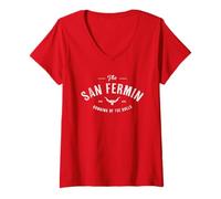 Mujer "The Running of the Bulls" - Pamplona Gift - San Fermin Camiseta Cuello V