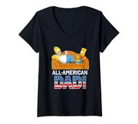 Mujer The Simpsons Homer & Bart All-American Dad Father's Day USA Camiseta Cuello V