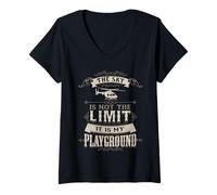 Mujer The Sky is Not The Limit Vintage Helicopter Pilot Regalos Camiseta Cuello V