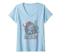 Mujer The Smurfs Big Slam Baseball Retro 90's Cartoon Camiseta Cuello V