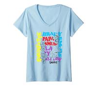 Mujer The Smurfs Character Outlines and Groovy Text Cartoon Camiseta Cuello V