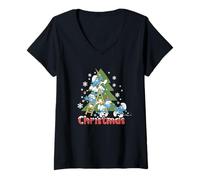 Mujer The Smurfs Christmas Tree & Snowflakes Camiseta Cuello V