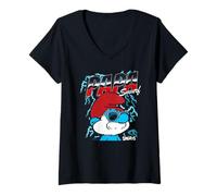 Mujer The Smurfs Chrome and Lightning Papa Smurf Retro Cartoon Camiseta Cuello V