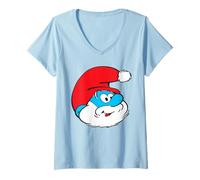 Mujer The Smurfs Classic Papa Smurf Santa Christmas Hat Camiseta Cuello V
