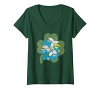 Mujer The Smurfs Four Leaf Clover Cast St. Patrick's Day Cartoon Camiseta Cuello V
