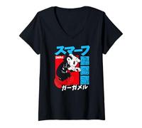 Mujer The Smurfs Gargamel Kanji Collage Vintage Cartoon Camiseta Cuello V