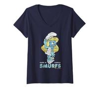 Mujer The Smurfs Movie Smurfette Made In Comics Comic Book Pattern Camiseta Cuello V