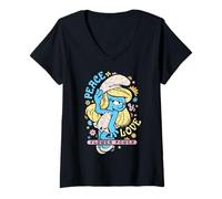 Mujer The Smurfs Movie Summer Pitufina Peace & Love Flower Power Camiseta Cuello V